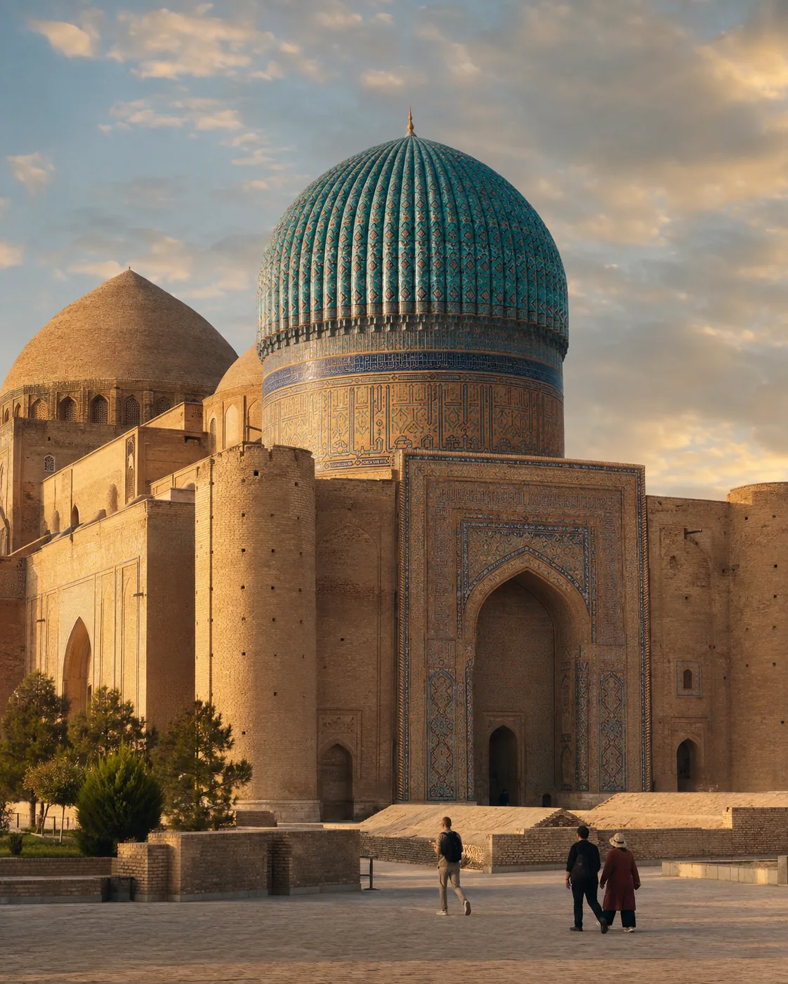Khoja Ahmed Yasawi Mausoleum in golden light